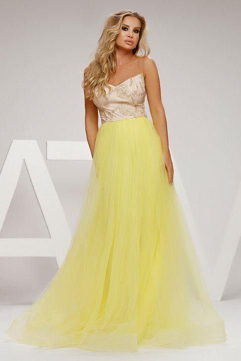 Yellow cocktail dress with tulle