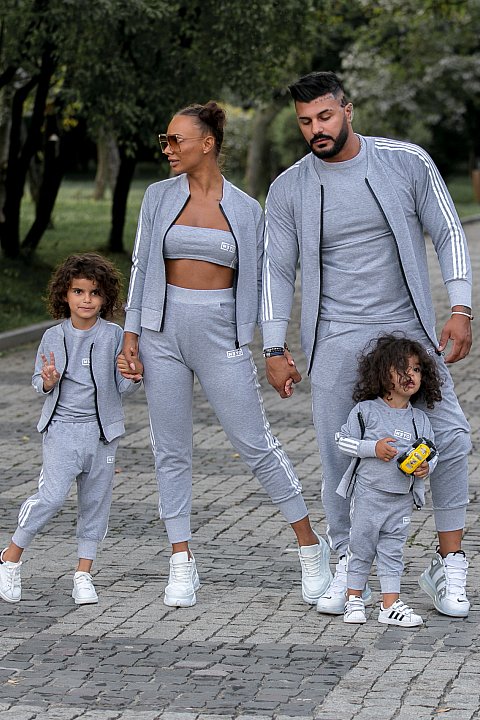 Sports suit for girls / boy light gray with white bands.