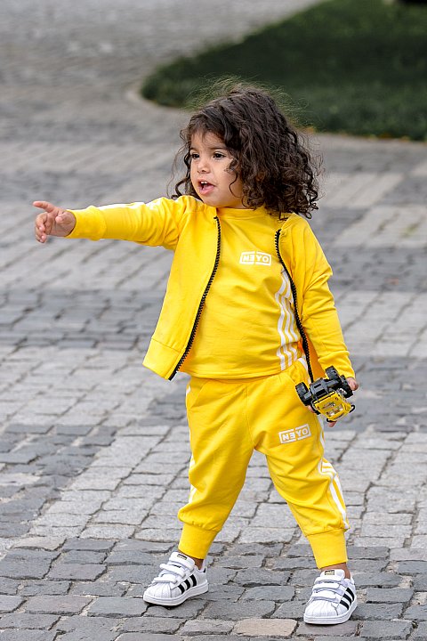 Sports Suit for Girl / boy yellow with white side bands. 