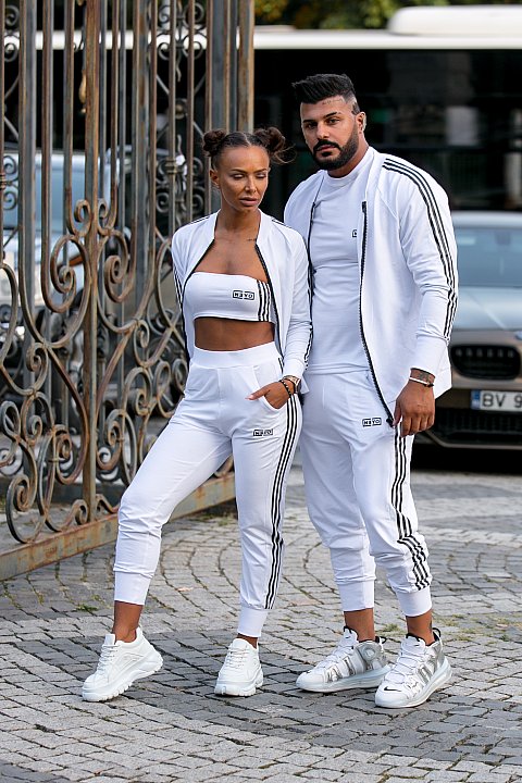 Men's Sports Suit in white with black side bands.