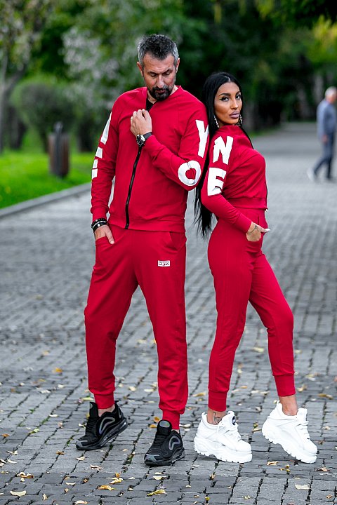Men's Sports Suit in red with white patch. 