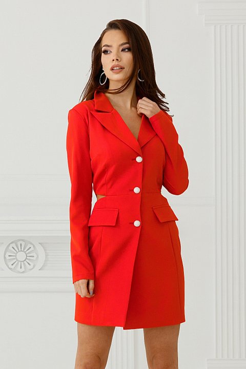 Red blazer dress with cut-out on the hips. 