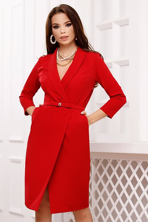 Red blazer dress with 3/4 sleeves. 
