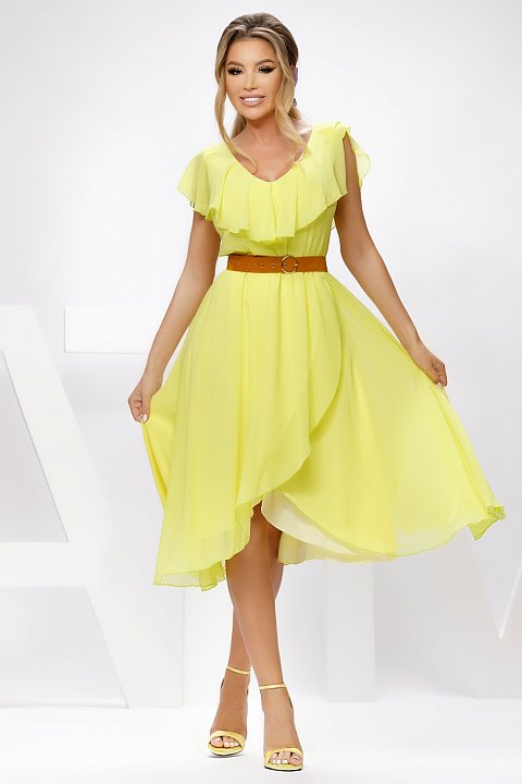 Yellow voile midi summer dress. 