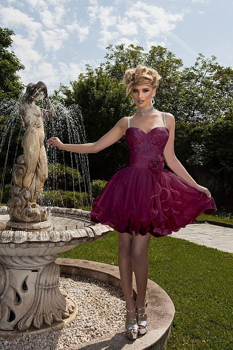Princess purple dress with lace bodice. 