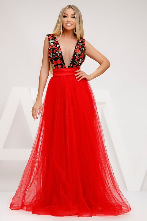 Red princess cocktail dress.