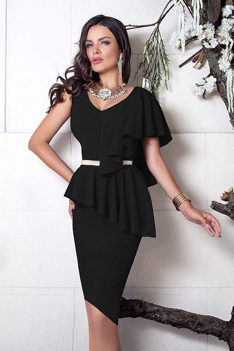 Elegant black sheath dress with jewel strap. 