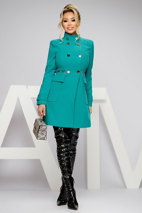 Turquoise coat in thick fabric