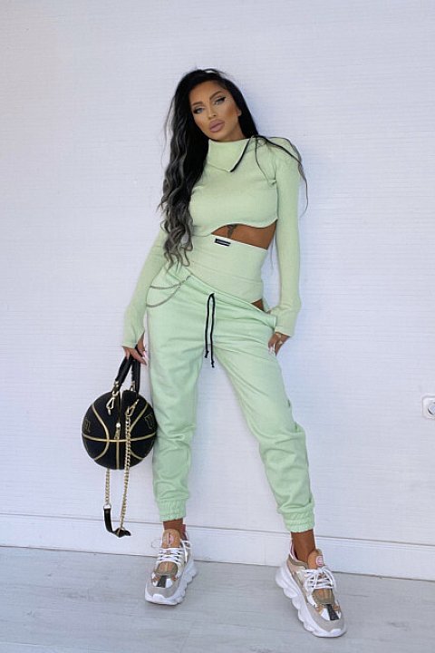 3-piece set with blouse, pants and bikini, mint green color