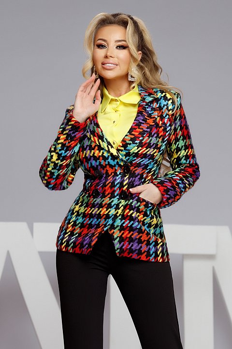 Elegant checked jacket in colorful curls