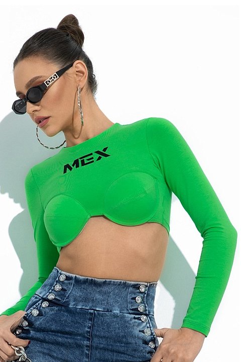Green top with terry cups, long sleeves and side zip.