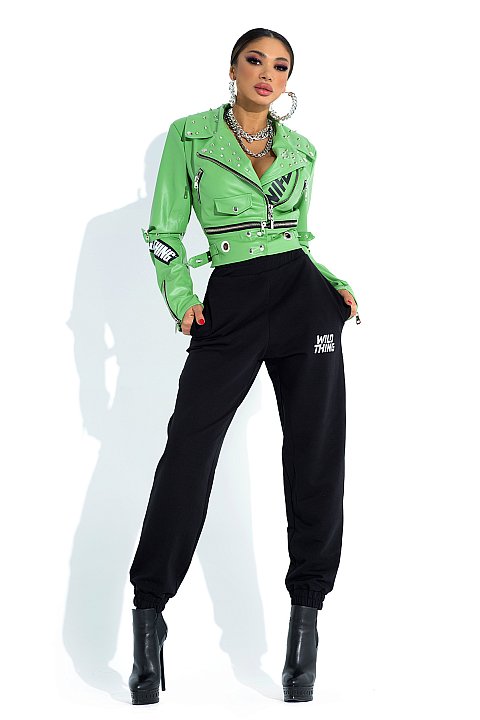 Black sports trousers, with elastic at the bottom and high waist