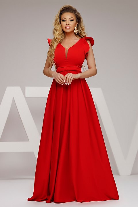 Very feminine long red evening dress in both color and design