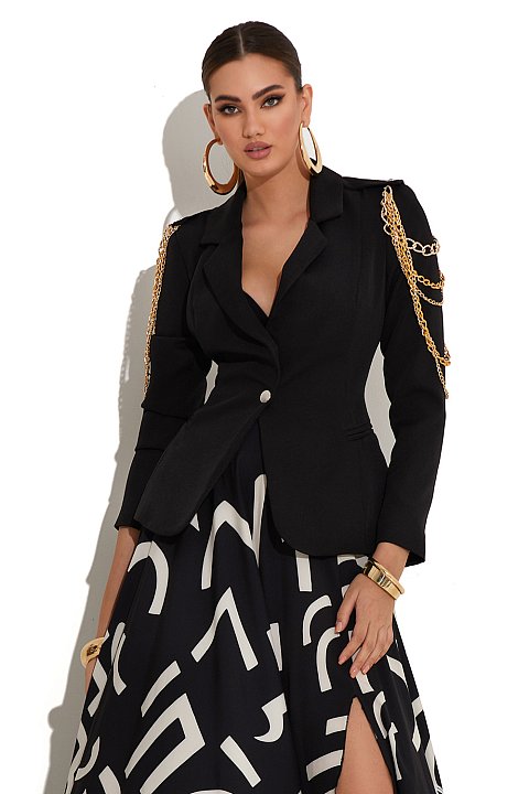 Black jacket with chain detail on the shoulder straps