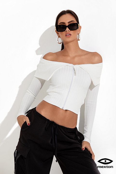 White long-sleeved shirt with dropped shoulder straps