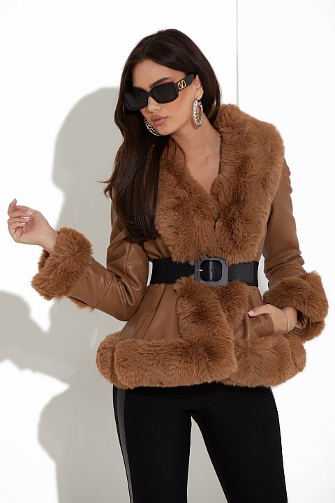 Brown jacket with faux fur