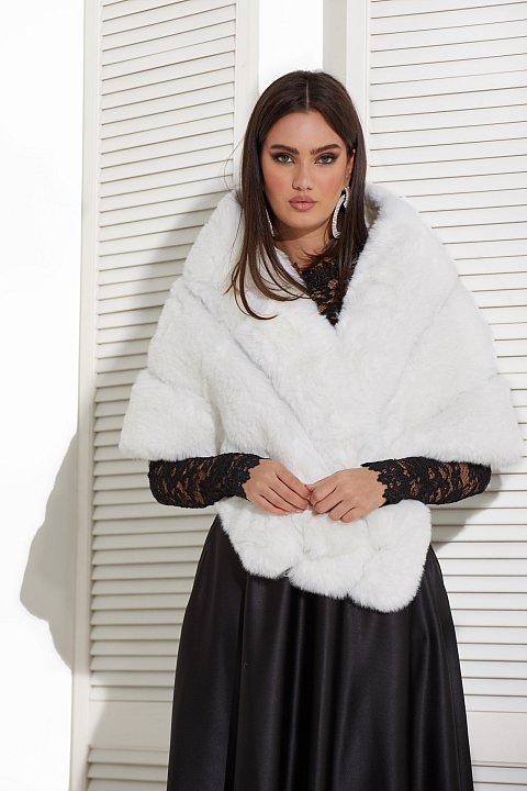 Long shawl style white faux fur