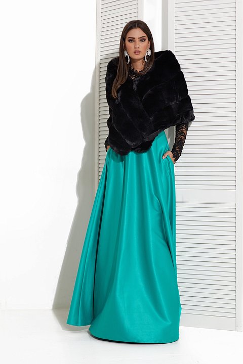 Long shawl style black faux fur