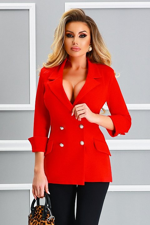 Double-breasted red jacket