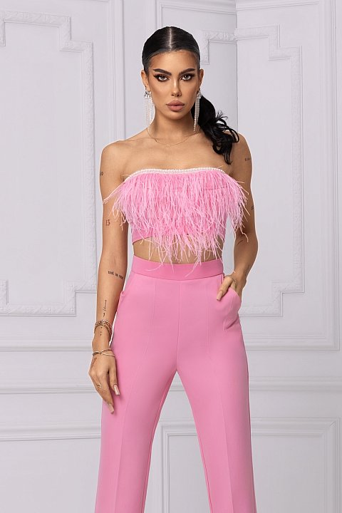 Pink top with feathers