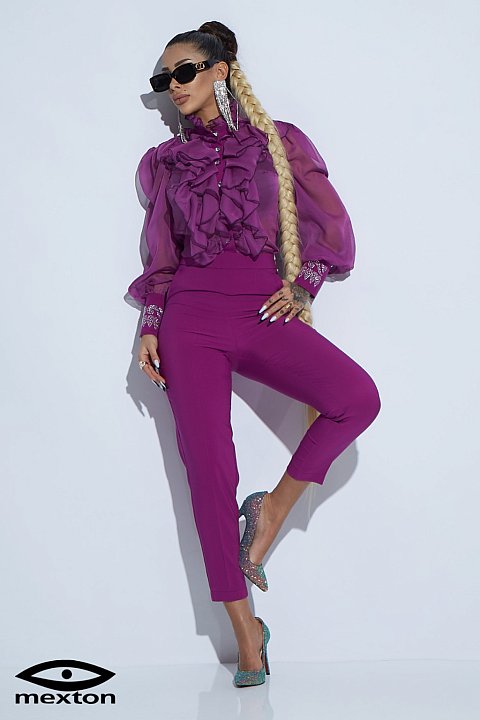 High waisted purple trousers