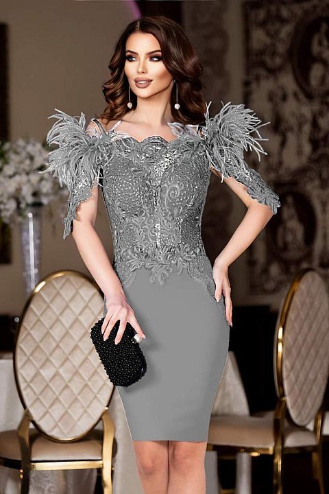 Elegant sheath dress with feathers