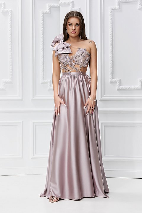 Elegant long dress with bow and inserts