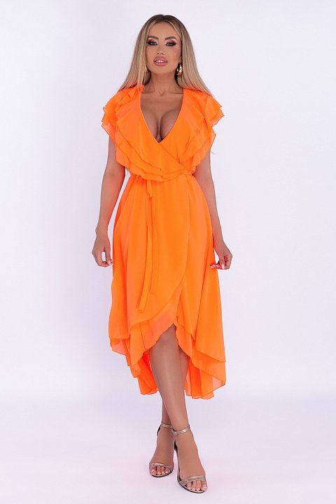 Long evening dress in orange veil