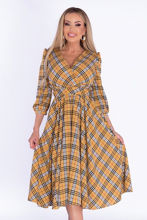 Semi-elegant casual midi dress in tartan pattern
