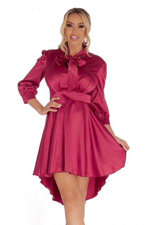 Asymmetrical dress in burgundy satin