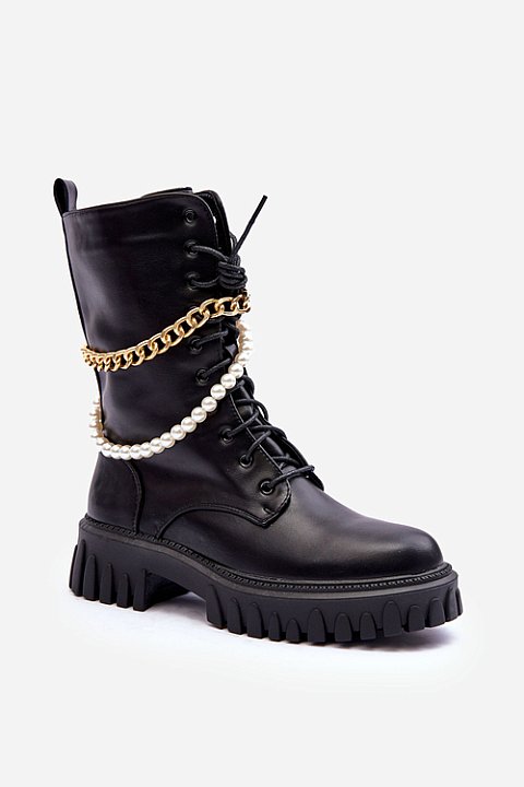 Lace-up ankle boots with chains