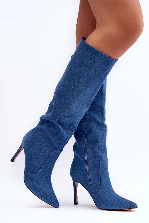 Denim boots with stiletto heels