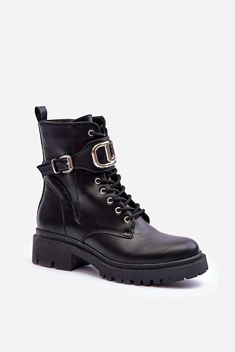 Lace-up ankle boots with buckle