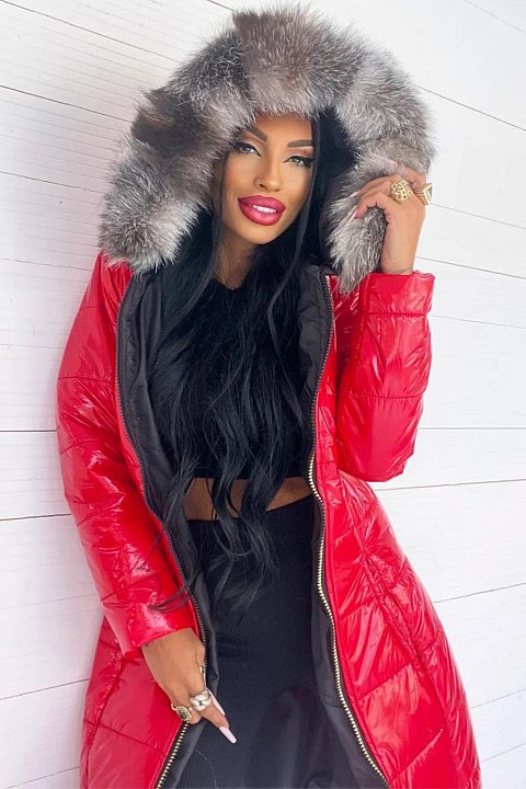 Long down jacket with fur
