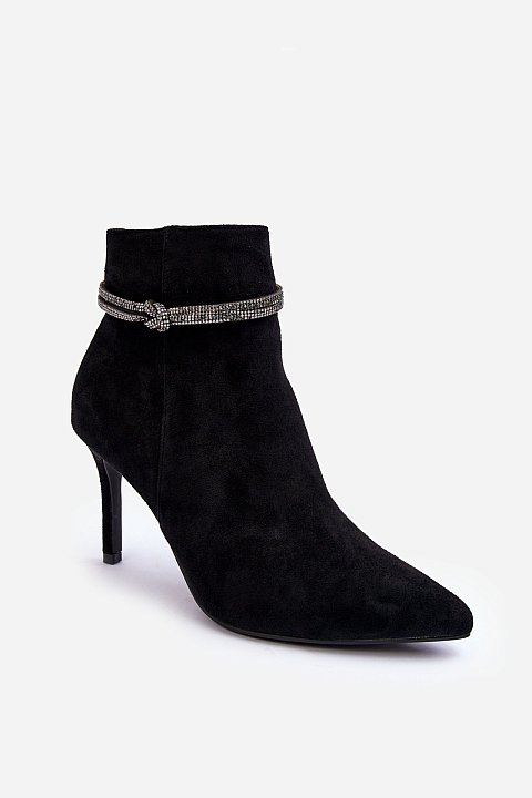 Ankle boots with stiletto heels and crystals