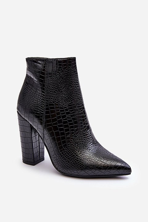 Pointed snake ankle boots