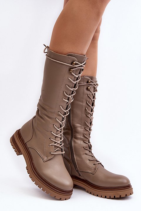 Below-the-knee lace-up boots