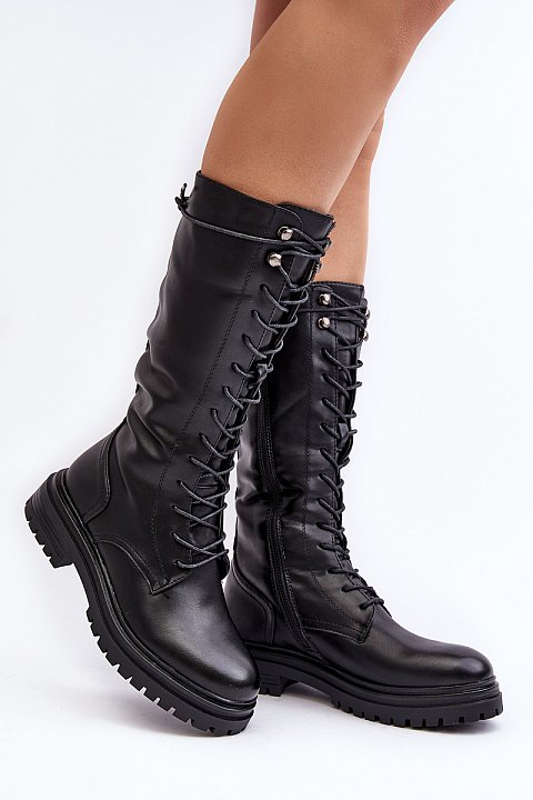 Below-the-knee lace-up boots