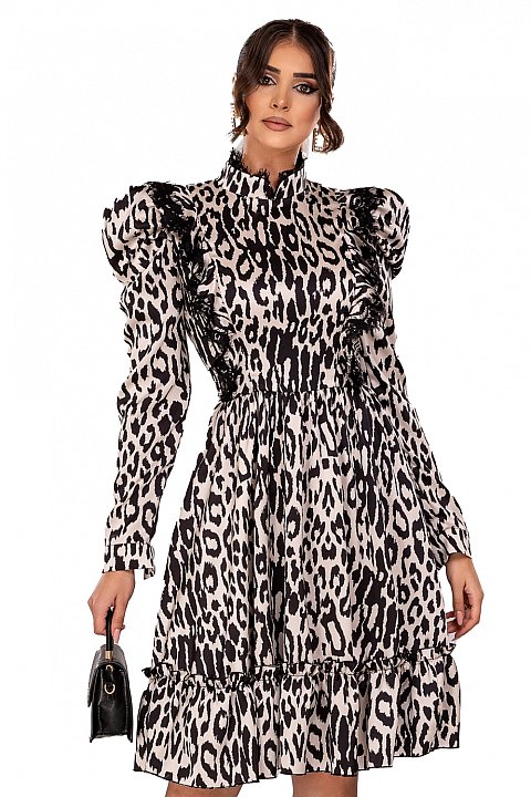 Short animal print dress with puffy straps