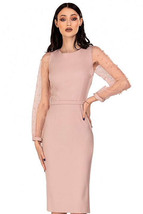 Sheath dress with tulle sleeves