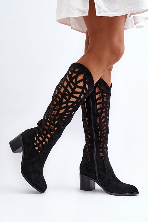 Perforated below-the-knee boots
