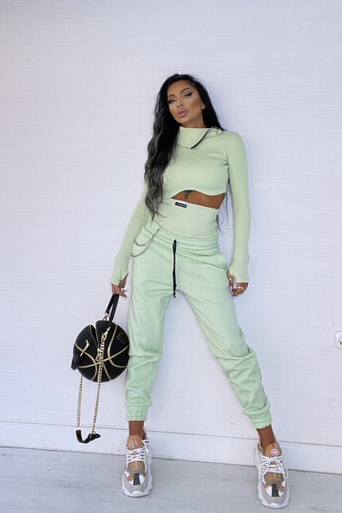3-piece set with blouse, pants and bikini, mint green color