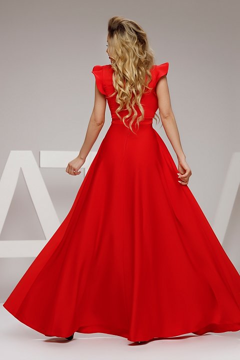 Very feminine long red evening dress in both color and design