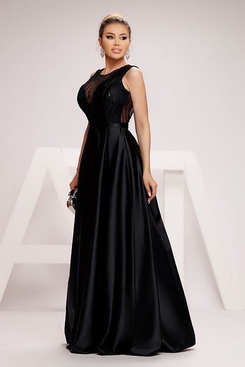 The long black taffeta evening dress is an elegant dress that helps you to adopt a graceful outfit. The black dress is feminine in both color and design. The em