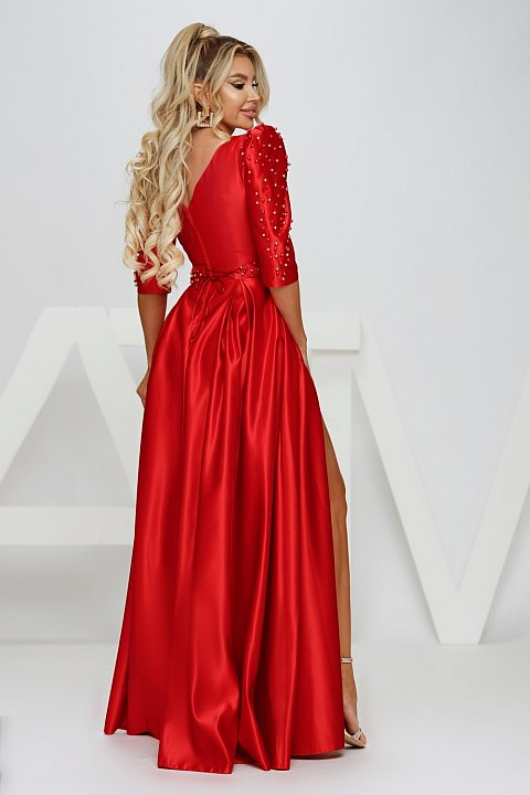 Long red wedding dress with slit