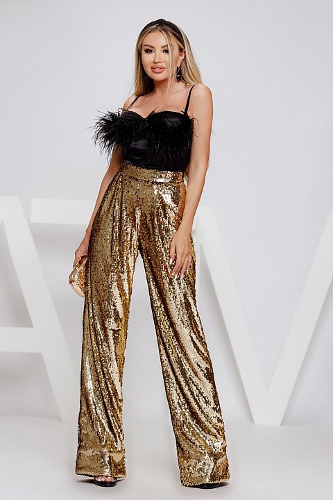 Gold sequined trousers