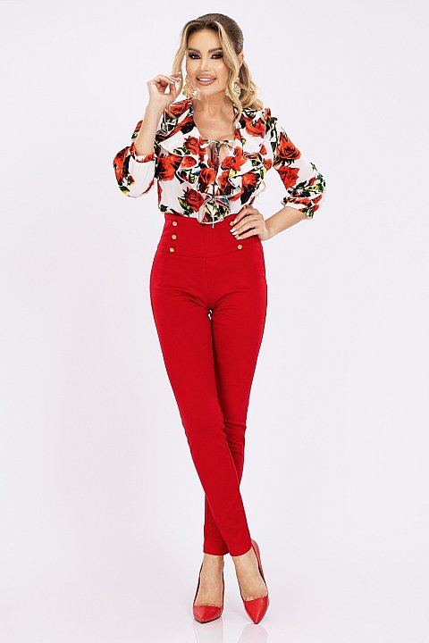 High waisted slim fit trousers