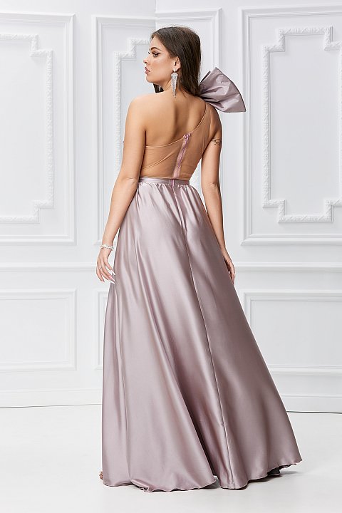 Elegant long dress with bow and inserts
