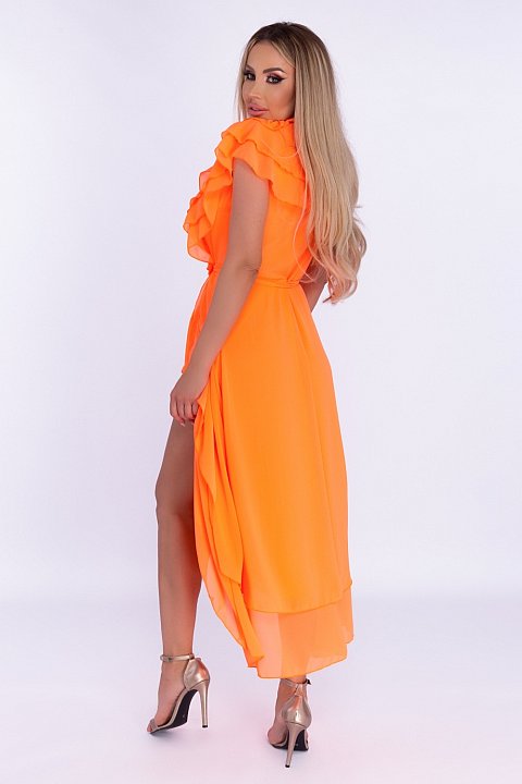 Long evening dress in orange veil