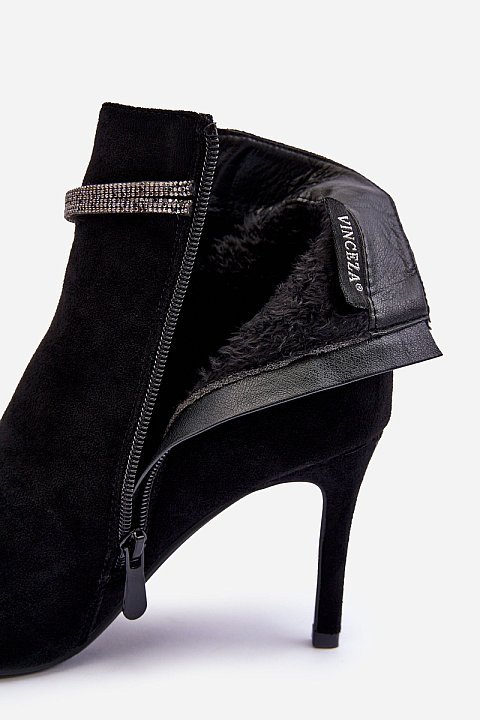 Ankle boots with stiletto heels and crystals